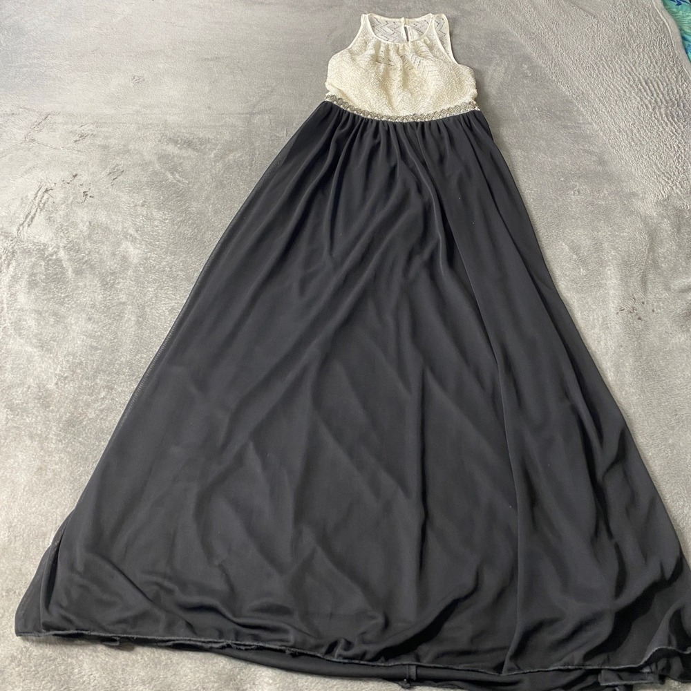Speechless Maxi Dress Women 5 Black Ivory Lace Beaded Waist Formal Gown